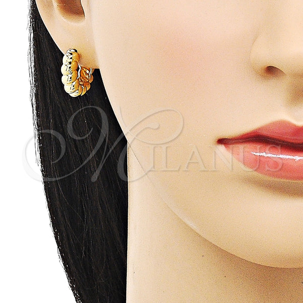 Gold Filled Hoop Earrings — Huggie Hoop Rope and Twist Design Polished 02. — alternate product view — SKU 152946 | Oro Laminado aretes de aro — Huggie Hoop Rope and Twist diseño pulido 02. — SKU 152946