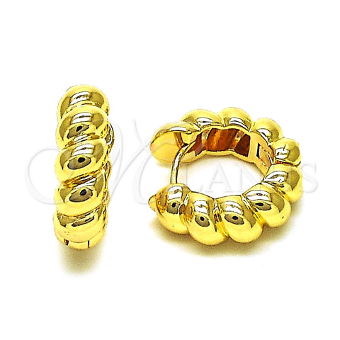 Oro Laminado Huggie Hoop, Gold Filled Style Rope and Twist Design, Polished, Golden Finish, 02.195.0186.18