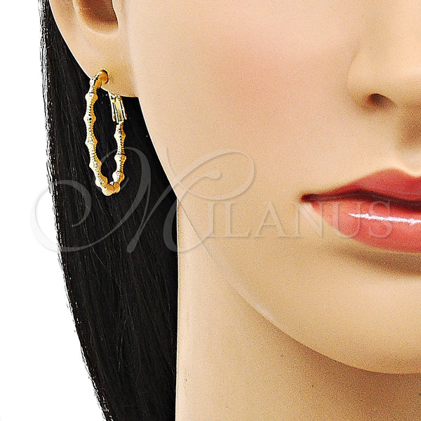 Gold Filled Hoop Earrings — Medium Hoop Bamboo Design Diamond Cutting 02. — alternate product view — SKU 152960 | Oro Laminado aretes de aro — Medium Hoop Bamboo diseño Diamond Cutting 02. — SKU 152960