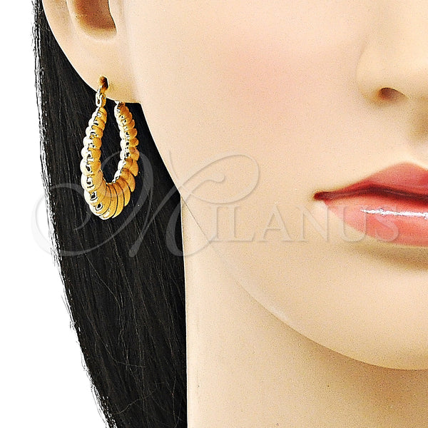 Gold Filled Hoop Earrings — Medium Hoop Hollow Design Diamond Cutting 02. — alternate product view — SKU 152971 | Oro Laminado aretes de aro — Medium Hoop Hollow diseño Diamond Cutting 02. — SKU 152971