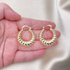 Oro Laminado Medium Hoop, Gold Filled Style Hollow Design, Diamond Cutting Finish, Golden Finish, 02.163.0194.30