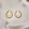 Oro Laminado Medium Hoop, Gold Filled Style Hollow Design, Diamond Cutting Finish, Golden Finish, 02.163.0194.30