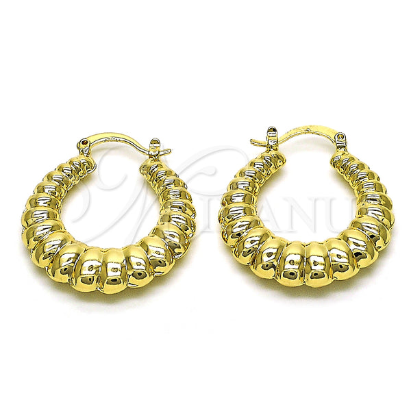 Gold Filled Hoop Earrings — Medium Hoop Hollow Design Diamond Cutting 02. — main product view — SKU 152971 | Oro Laminado aretes de aro — Medium Hoop Hollow diseño Diamond Cutting 02. — SKU 152971