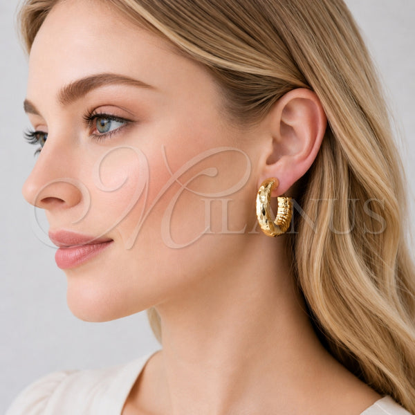 Gold Filled Hoop Earrings — Medium Hoop Hollow Design Diamond Cutting 02. — alternate product view — SKU 152972 | Oro Laminado aretes de aro — Medium Hoop Hollow diseño Diamond Cutting 02. — SKU 152972