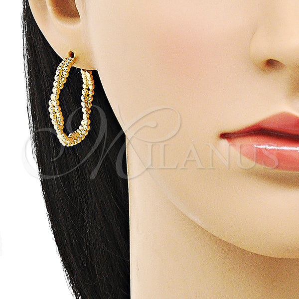 Gold Filled Hoop Earrings — Medium Hoop Twist Design Polished 02. — alternate product view — SKU 152983 | Oro Laminado aretes de aro — Medium Hoop Twist diseño pulido 02. — SKU 152983