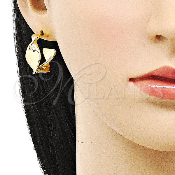 Gold Filled Hoop Earrings — Small Hoop Twist Design Polished 02. — alternate product view — SKU 152986 | Oro Laminado aretes de aro — Small Hoop Twist diseño pulido 02. — SKU 152986