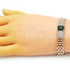 Oro Laminado Fancy Bracelet, Gold Filled Style Bismark Design, with Green Cubic Zirconia and White Micro Pave, Polished, Golden Finish, 03.283.0303.07 (10 MM Thickness, 7 Inches Length)