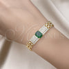 Oro Laminado Fancy Bracelet, Gold Filled Style Bismark Design, with Green Cubic Zirconia and White Micro Pave, Polished, Golden Finish, 03.283.0303.07 (10 MM Thickness, 7 Inches Length)