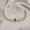 Oro Laminado Fancy Bracelet, Gold Filled Style Bismark Design, with Green Cubic Zirconia and White Micro Pave, Polished, Golden Finish, 03.283.0303.07 (10 MM Thickness, 7 Inches Length)