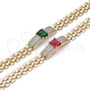 Oro Laminado Fancy Bracelet, Gold Filled Style Bismark Design, with Green Cubic Zirconia and White Micro Pave, Polished, Golden Finish, 03.283.0303.07 (10 MM Thickness, 7 Inches Length)