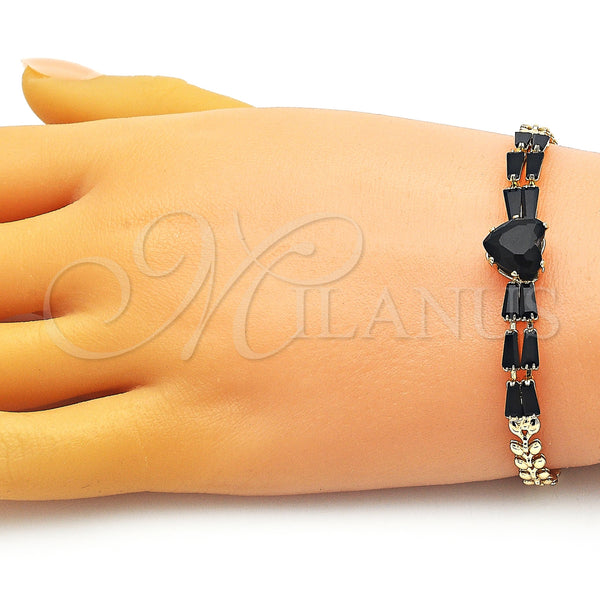 Gold Filled Bracelet — Fancy Bracelet Heart and Baguette Design with Black — alternate product view — SKU 153003 | Oro Laminado brazalete — elegante Bracelet corazón and Baguette diseño with negro — SKU 153003