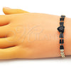 Oro Laminado Fancy Bracelet, Gold Filled Style Heart and Baguette Design, with Black Cubic Zirconia, Polished, Golden Finish, 03.283.0304.1.07 (05 MM Thickness, 7 Inches Length)