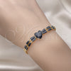 Oro Laminado Fancy Bracelet, Gold Filled Style Heart and Baguette Design, with Black Cubic Zirconia, Polished, Golden Finish, 03.283.0304.1.07 (05 MM Thickness, 7 Inches Length)