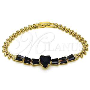 Gold Filled Bracelet — Fancy Bracelet Heart and Baguette Design with Black — main product view — SKU 153003 | Oro Laminado brazalete — elegante Bracelet corazón and Baguette diseño with negro — SKU 153003