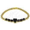 Oro Laminado Fancy Bracelet, Gold Filled Style Heart and Baguette Design, with Black Cubic Zirconia, Polished, Golden Finish, 03.283.0304.1.07 (05 MM Thickness, 7 Inches Length)