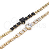 Oro Laminado Fancy Bracelet, Gold Filled Style Heart and Baguette Design, with Black Cubic Zirconia, Polished, Golden Finish, 03.283.0304.1.07 (05 MM Thickness, 7 Inches Length)
