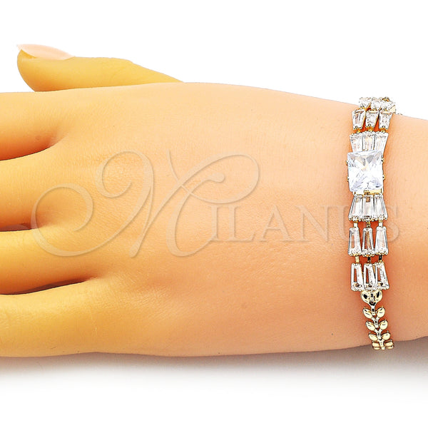 Gold Filled Bracelet — Fancy Bracelet Baguette and Leaf Design with White — alternate product view — SKU 153004 | Oro Laminado brazalete — elegante Bracelet Baguette and Leaf diseño with blanco — SKU 153004