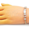 Oro Laminado Fancy Bracelet, Gold Filled Style Baguette and Leaf Design, with White Cubic Zirconia, Polished, Golden Finish, 03.283.0305.07 (05 MM Thickness, 7 Inches Length)