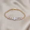 Oro Laminado Fancy Bracelet, Gold Filled Style Baguette and Leaf Design, with White Cubic Zirconia, Polished, Golden Finish, 03.283.0305.07 (05 MM Thickness, 7 Inches Length)