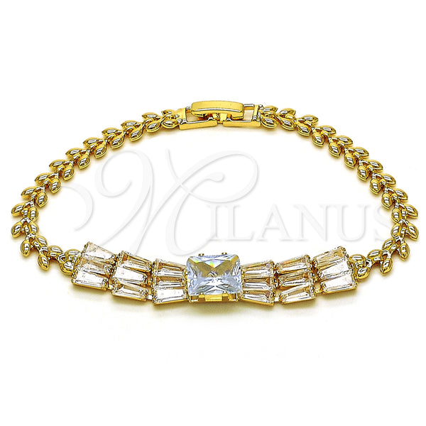 Gold Filled Bracelet — Fancy Bracelet Baguette and Leaf Design with White — main product view — SKU 153004 | Oro Laminado brazalete — elegante Bracelet Baguette and Leaf diseño with blanco — SKU 153004