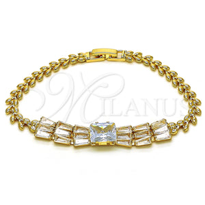 Gold Filled Bracelet — Fancy Bracelet Baguette and Leaf Design with White — main product view — SKU 153004 | Oro Laminado brazalete — elegante Bracelet Baguette and Leaf diseño with blanco — SKU 153004