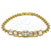 Oro Laminado Fancy Bracelet, Gold Filled Style Baguette and Leaf Design, with White Cubic Zirconia, Polished, Golden Finish, 03.283.0305.07 (05 MM Thickness, 7 Inches Length)