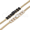 Oro Laminado Fancy Bracelet, Gold Filled Style Baguette and Leaf Design, with White Cubic Zirconia, Polished, Golden Finish, 03.283.0305.07 (05 MM Thickness, 7 Inches Length)