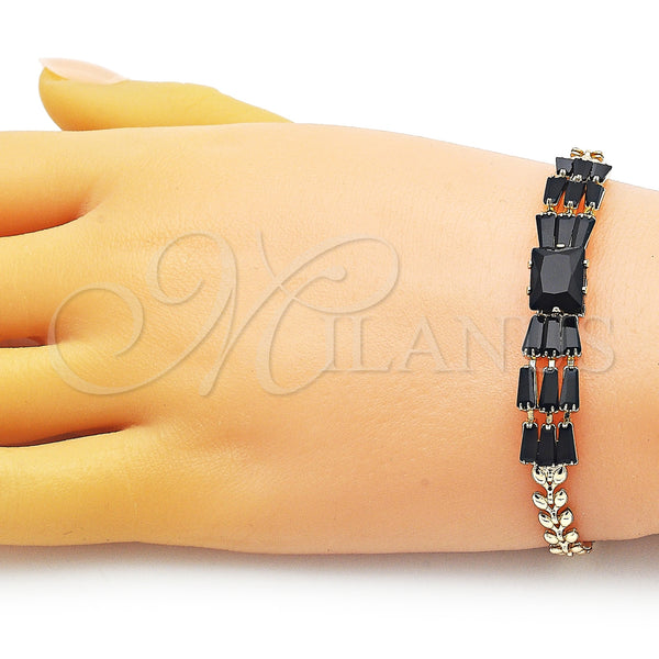 Gold Filled Bracelet — Fancy Bracelet Baguette and Leaf Design with Black — alternate product view — SKU 153005 | Oro Laminado brazalete — elegante Bracelet Baguette and Leaf diseño with negro — SKU 153005