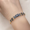 Oro Laminado Fancy Bracelet, Gold Filled Style Baguette and Leaf Design, with Black Cubic Zirconia, Polished, Golden Finish, 03.283.0305.1.07 (05 MM Thickness, 7 Inches Length)