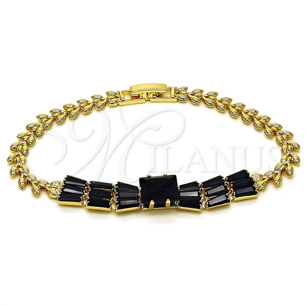 Gold Filled Bracelet — Fancy Bracelet Baguette and Leaf Design with Black — main product view — SKU 153005 | Oro Laminado brazalete — elegante Bracelet Baguette and Leaf diseño with negro — SKU 153005