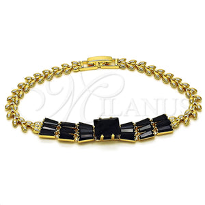Gold Filled Bracelet — Fancy Bracelet Baguette and Leaf Design with Black — main product view — SKU 153005 | Oro Laminado brazalete — elegante Bracelet Baguette and Leaf diseño with negro — SKU 153005