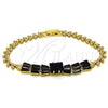Oro Laminado Fancy Bracelet, Gold Filled Style Baguette and Leaf Design, with Black Cubic Zirconia, Polished, Golden Finish, 03.283.0305.1.07 (05 MM Thickness, 7 Inches Length)