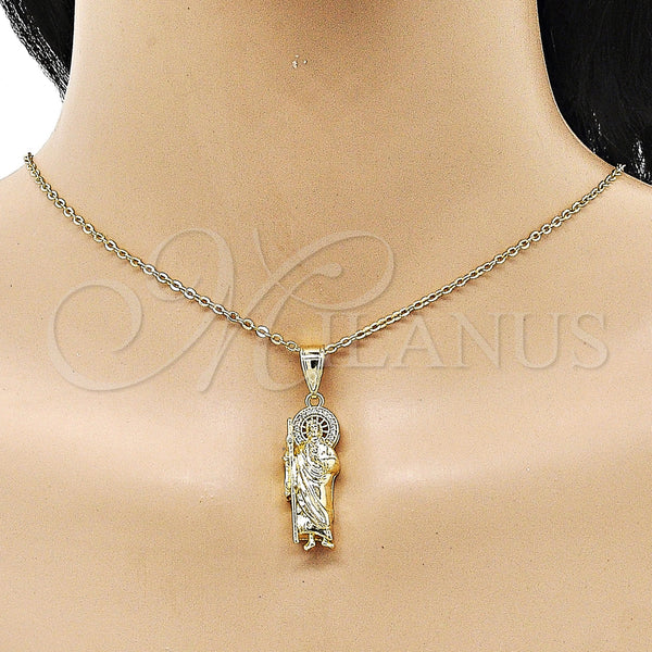 Gold Filled Pendant — Religious Pendant San Judas Design with White Micro — alternate product view — SKU 153006 | Oro Laminado dije — Religious Pendant San Judas diseño with blanco Micro — SKU 153006