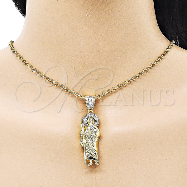 Gold Filled Pendant — Religious Pendant San Judas Design with White Micro — alternate product view — SKU 153009 | Oro Laminado dije — Religious Pendant San Judas diseño with blanco Micro — SKU 153009