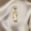 Oro Laminado Religious Pendant, Gold Filled Style San Judas Design, with White Micro Pave and White Cubic Zirconia, Polished, Golden Finish, 05.411.0002