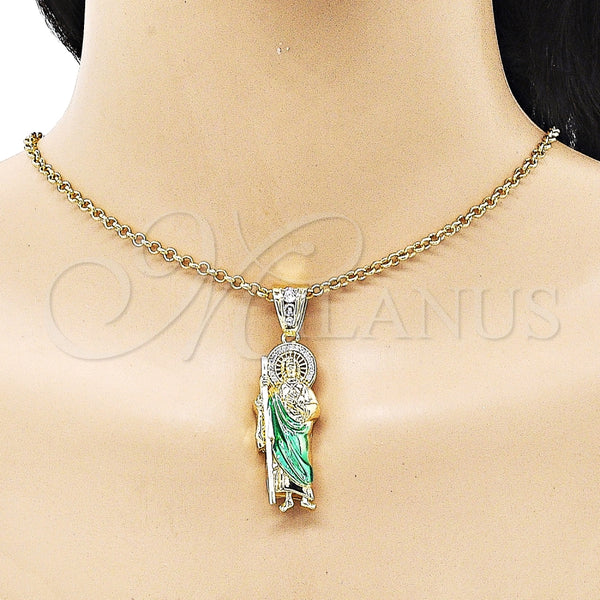 Gold Filled Pendant — Religious Pendant San Judas Design with White Micro — alternate product view — SKU 153010 | Oro Laminado dije — Religious Pendant San Judas diseño with blanco Micro — SKU 153010