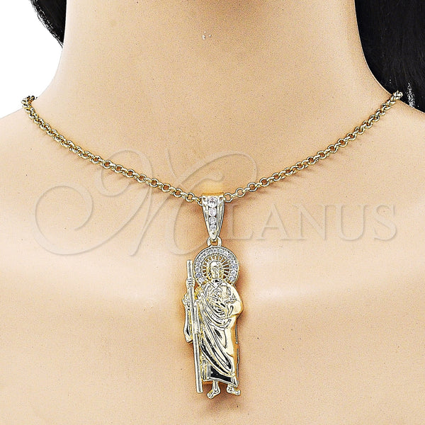 Gold Filled Pendant — Religious Pendant San Judas Design with White Micro — alternate product view — SKU 153012 | Oro Laminado dije — Religious Pendant San Judas diseño with blanco Micro — SKU 153012
