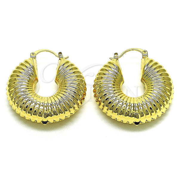 Gold Filled Hoop Earrings — Medium Hoop Hollow Design Polished 02. — main product view — SKU 153027 | Oro Laminado aretes de aro — Medium Hoop Hollow diseño pulido 02. — SKU 153027