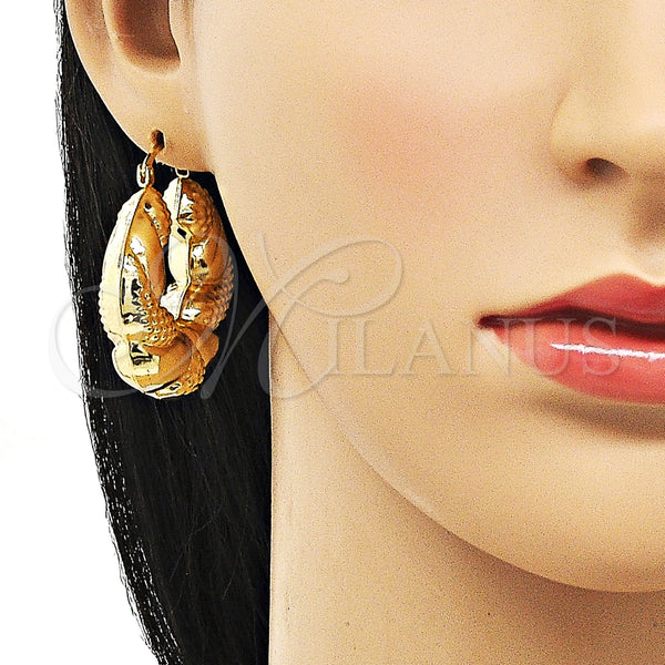 Gold Filled Hoop Earrings — Medium Hoop Hollow Design Polished 02. — alternate product view — SKU 153029 | Oro Laminado aretes de aro — Medium Hoop Hollow diseño pulido 02. — SKU 153029
