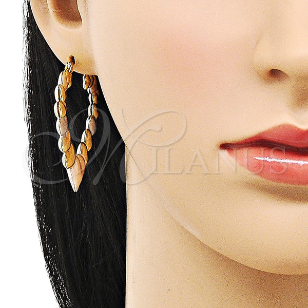 Gold Filled Hoop Earrings — Large Hoop Heart Design Polished Tricolor 02. — alternate product view — SKU 153032 | Oro Laminado aretes de aro — Large Hoop corazón diseño pulido Tricolor 02. — SKU 153032