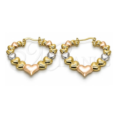 Oro Laminado Large Hoop, Gold Filled Style Heart Design, Polished, Tricolor, 02.170.0430.1.50