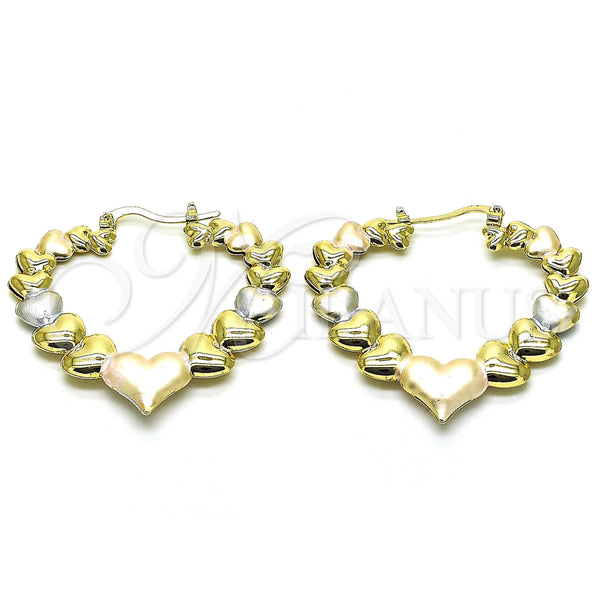 Gold Filled Hoop Earrings — Large Hoop Heart Design Polished Tricolor 02. — main product view — SKU 153032 | Oro Laminado aretes de aro — Large Hoop corazón diseño pulido Tricolor 02. — SKU 153032