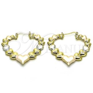 Gold Filled Hoop Earrings — Large Hoop Heart Design Polished Tricolor 02. — main product view — SKU 153032 | Oro Laminado aretes de aro — Large Hoop corazón diseño pulido Tricolor 02. — SKU 153032