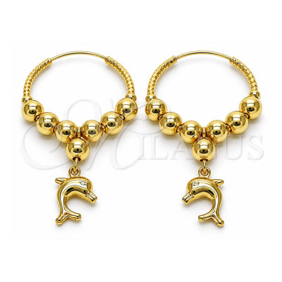Oro Laminado Medium Hoop, Gold Filled Style Dolphin Design, Polished, Golden Finish, 02.170.0431.30