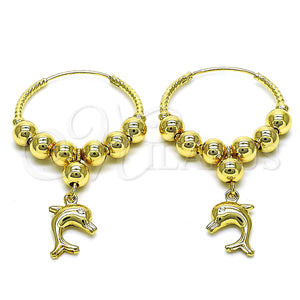 Gold Filled Hoop Earrings — Medium Hoop Dolphin Design Polished 02. — main product view — SKU 153033 | Oro Laminado aretes de aro — Medium Hoop Dolphin diseño pulido 02. — SKU 153033