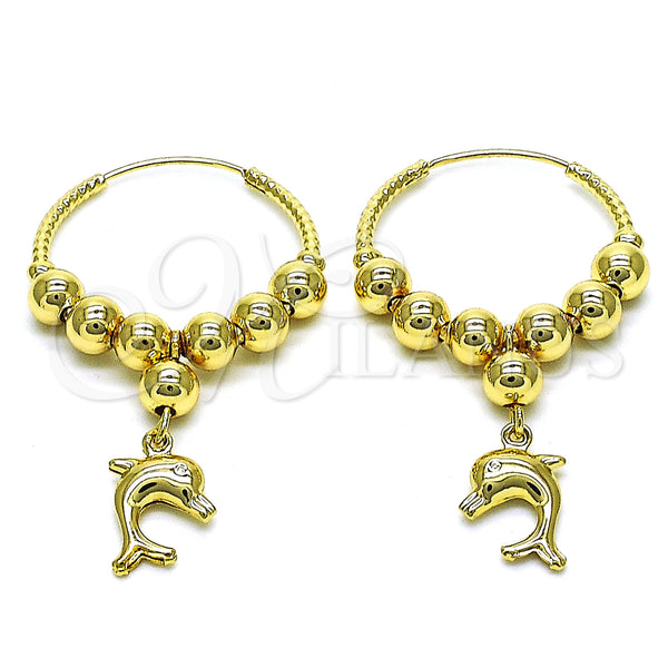 Gold Filled Hoop Earrings — Medium Hoop Dolphin Design Polished 02. — main product view — SKU 153033 | Oro Laminado aretes de aro — Medium Hoop Dolphin diseño pulido 02. — SKU 153033