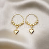Oro Laminado Medium Hoop, Gold Filled Style Heart and Ball Design, Polished, Golden Finish, 02.170.0432.30