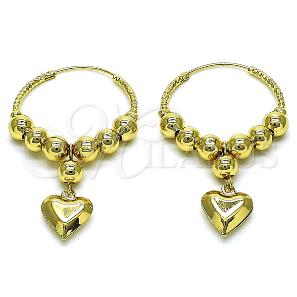 Gold Filled Hoop Earrings — Medium Hoop Heart and Ball Design Polished 02. — main product view — SKU 153034 | Oro Laminado aretes de aro — Medium Hoop corazón and Ball diseño pulido 02. — SKU 153034