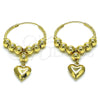 Oro Laminado Medium Hoop, Gold Filled Style Heart and Ball Design, Polished, Golden Finish, 02.170.0432.30