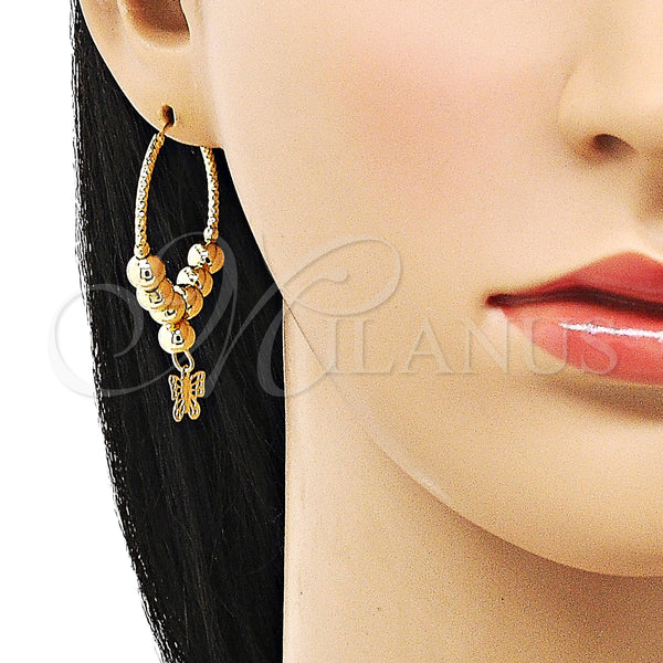 Gold Filled Hoop Earrings — Medium Hoop Butterfly Design Polished 02. — alternate product view — SKU 153035 | Oro Laminado aretes de aro — Medium Hoop Butterfly diseño pulido 02. — SKU 153035